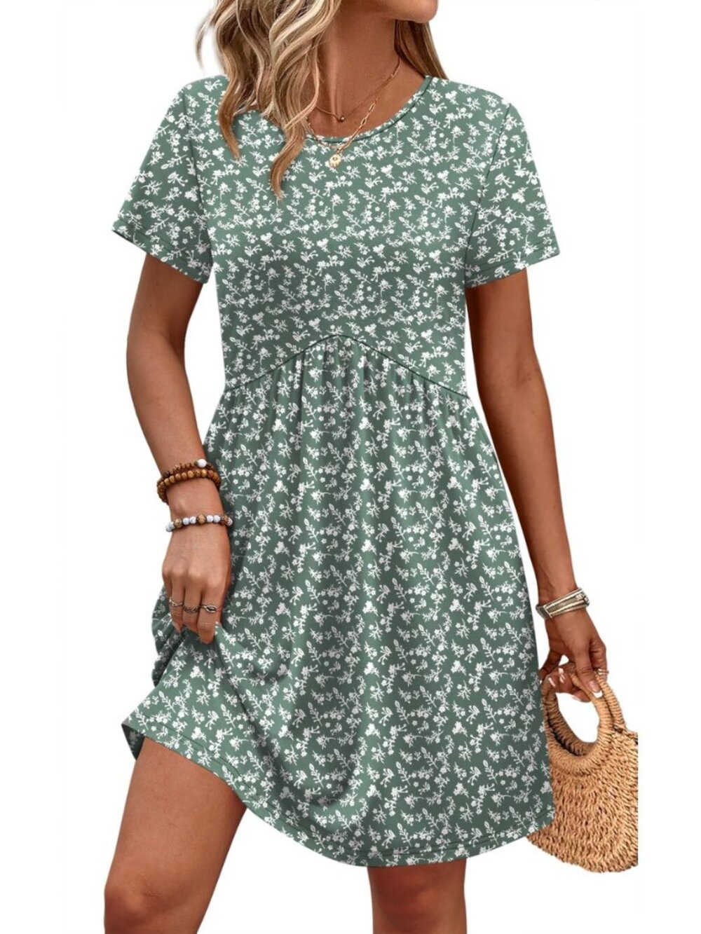 Spring Dresses for Women 2026 Short Sleeve Crew Neck Casual Dresses Empire Waist